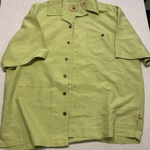 Joe Marlin Hawaiian Button Up Short Sleeve Shirt Green Pink Men’s Large